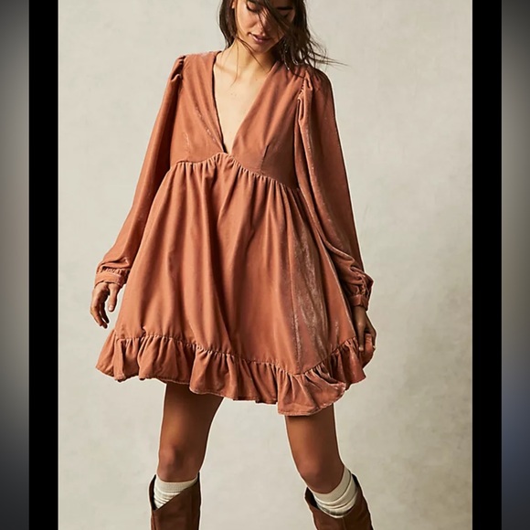 Free People Estella Velvet Mini Dress Rose Pearl XS - Picture 1 of 8